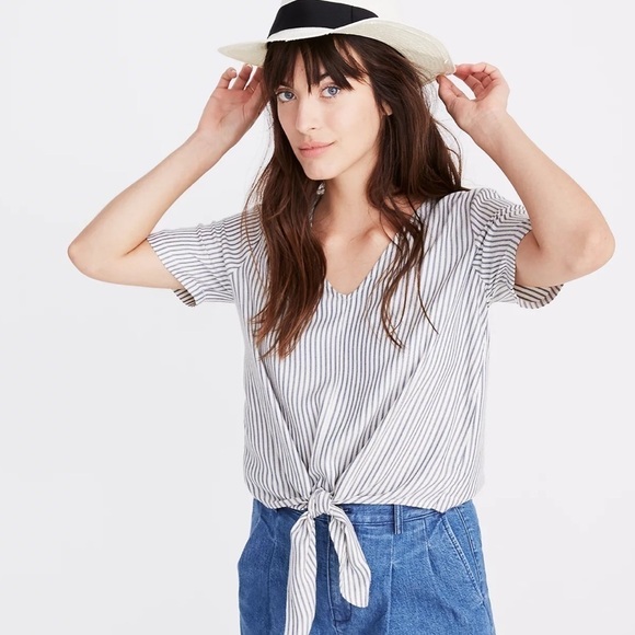MADEWELL Novel Tie-Front Top in Stripe - Picture 1 of 9